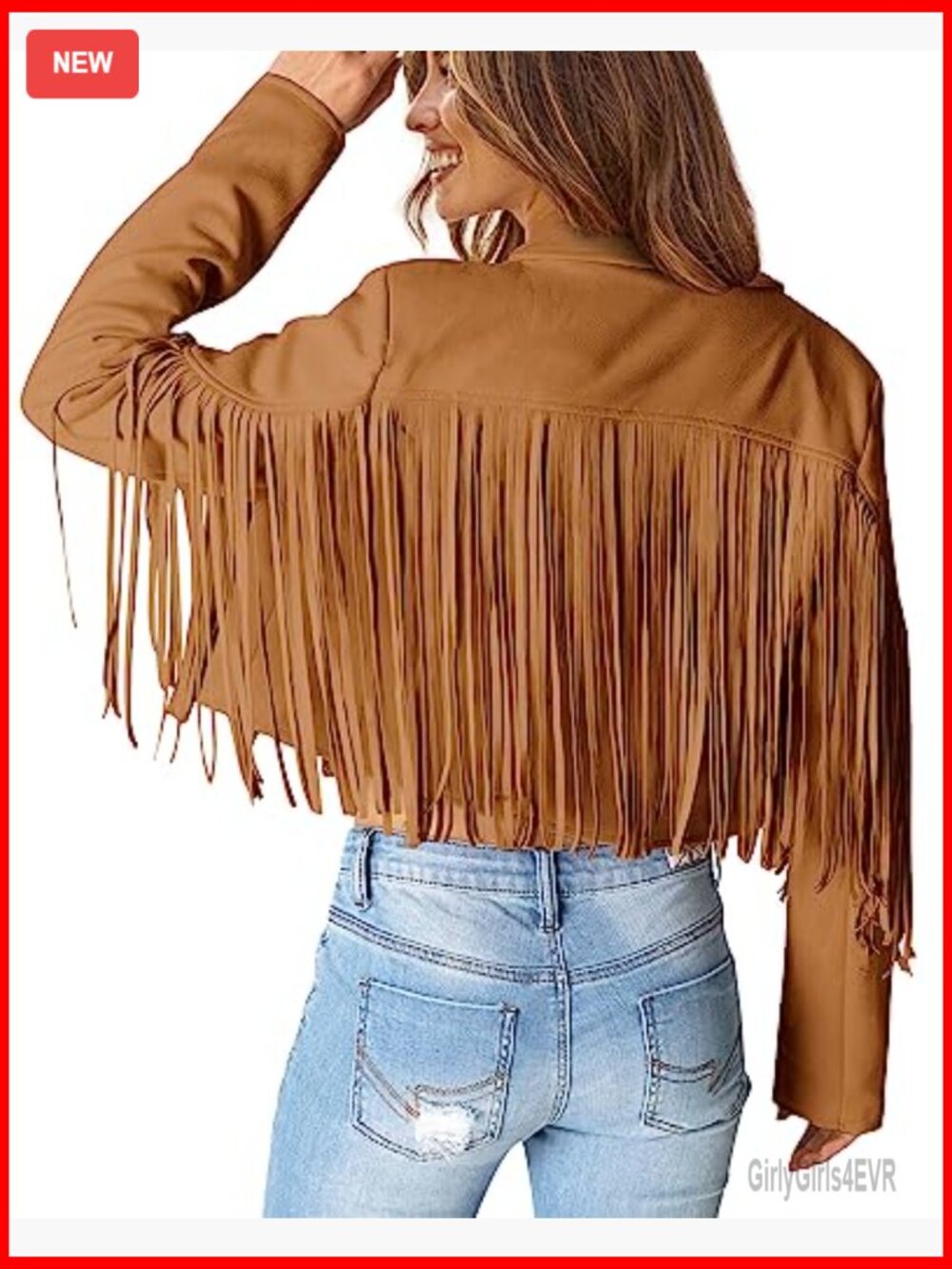 Faux Suede Fringe Cropped Jacket, Motorcycle Style, Straight Fit, Lightweight - Picture 4 of 7